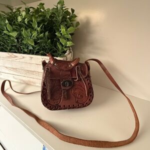Mexican Leather Horse Saddle Shoulder Bag Handmade, Hand Tooled Western Vintage